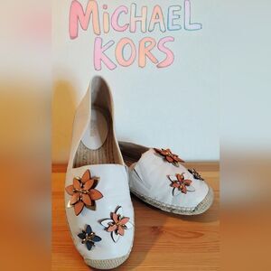 Michael Kors White Leather and Colorful Floral Applique Espadrilles Sz 9